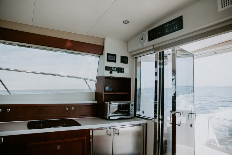 Superior Construction boat galley countertops and refrigerator