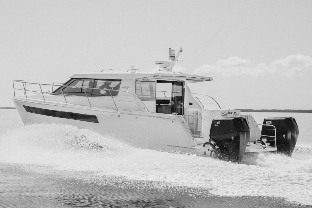 power catamaran boat with diesel outboards