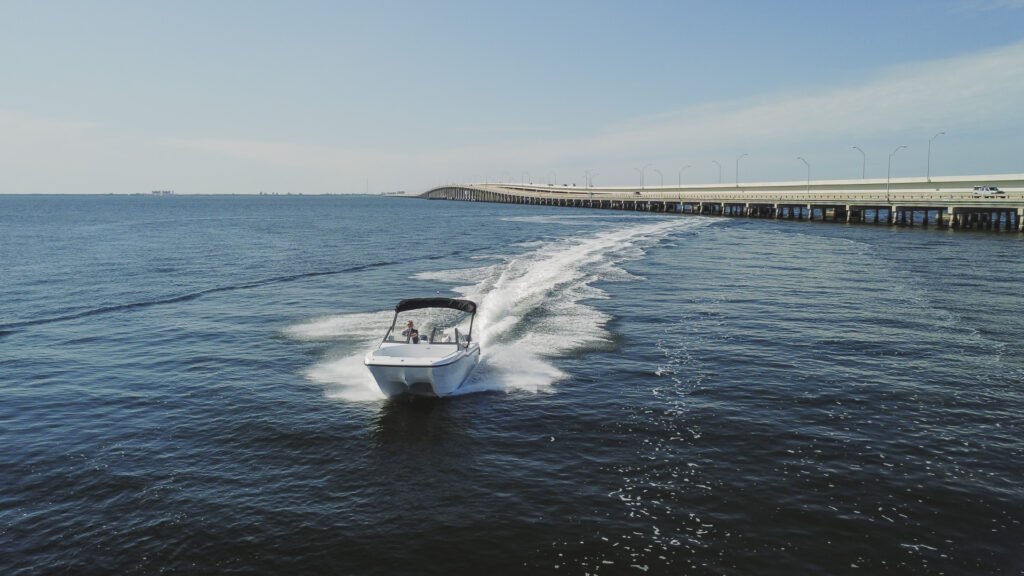 20' dc boat on the water